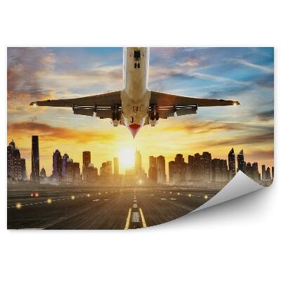 Fototapeta Pristávajúce Lietadlo Cesta Mesto Slnko