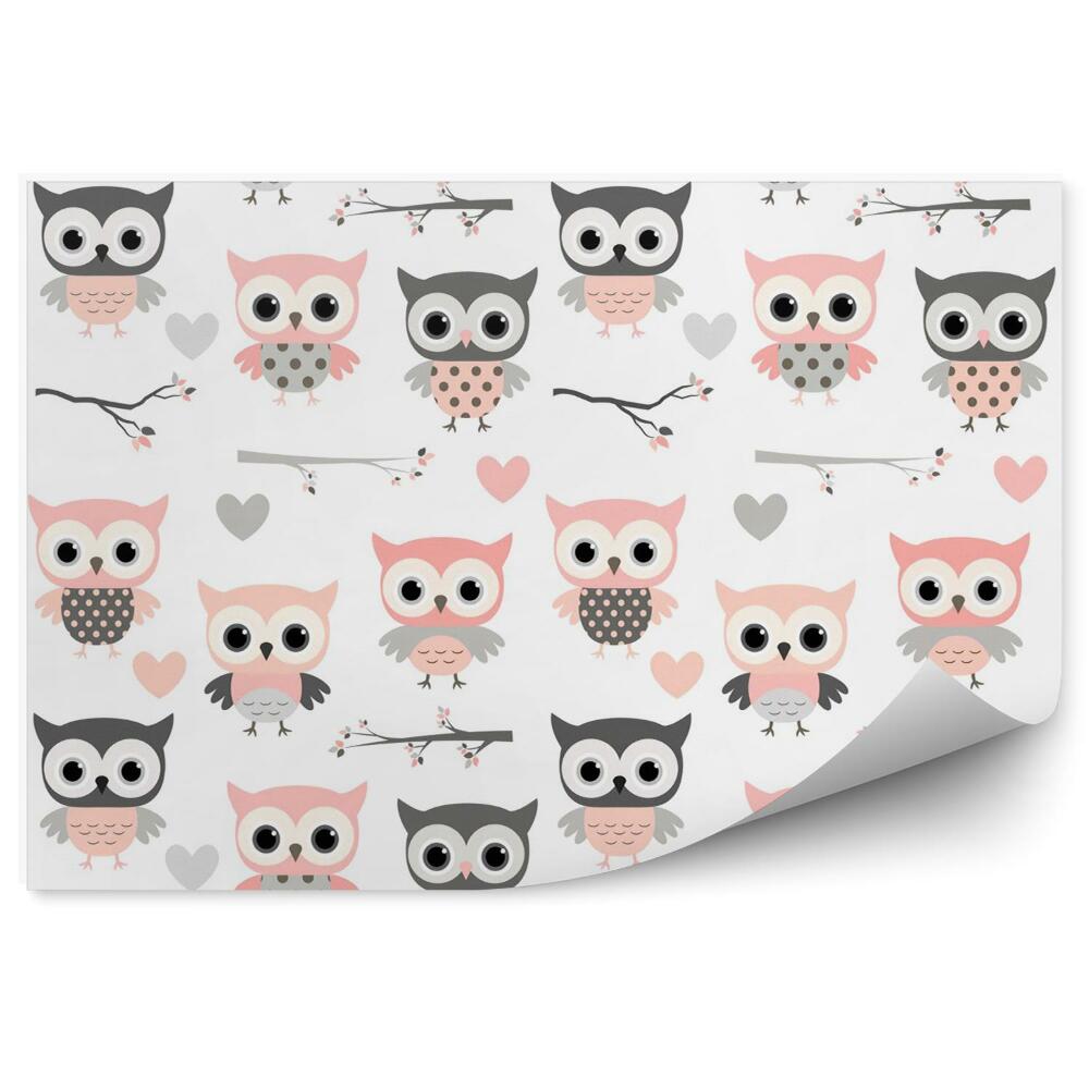 Fototapeta Kreslené ružové sovy