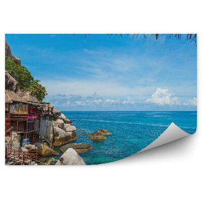 Fototapeta Chata Stromy Skaly More Schody Obloha Mraky