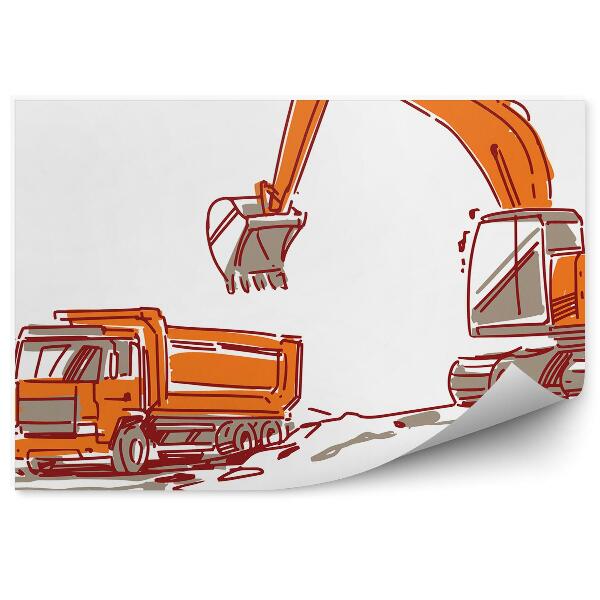 Fototapeta do detskej izby Oranžové rýpadlo stavebné roboty kresba