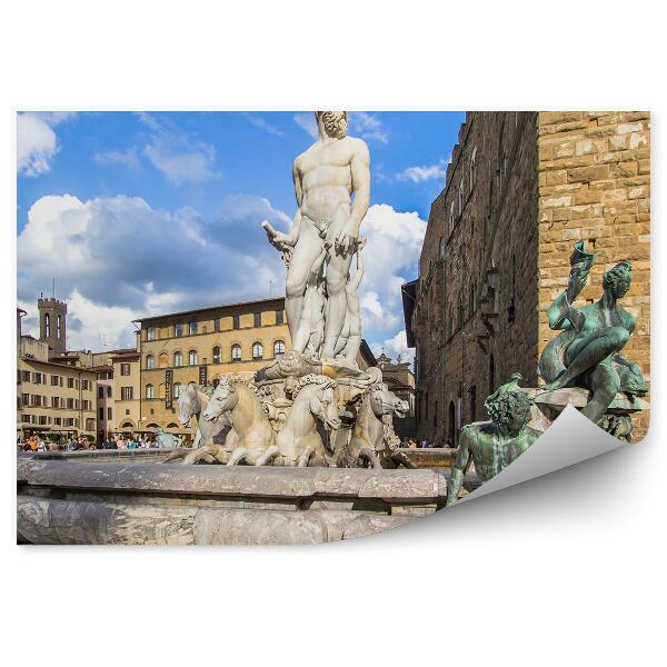 Fototapeta na stenu Neptúnova fontána budovy obloha mraky Florencia Taliansko