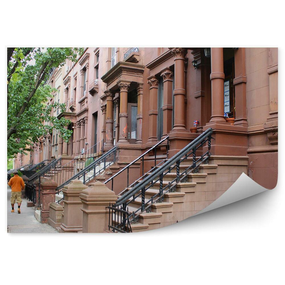 Fototapeta na stenu Budovy Harlem New York stromy ľudia autá schody