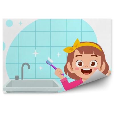Fototapeta do detskej izby Dievča v kúpeľni čistenie zubov hygiena