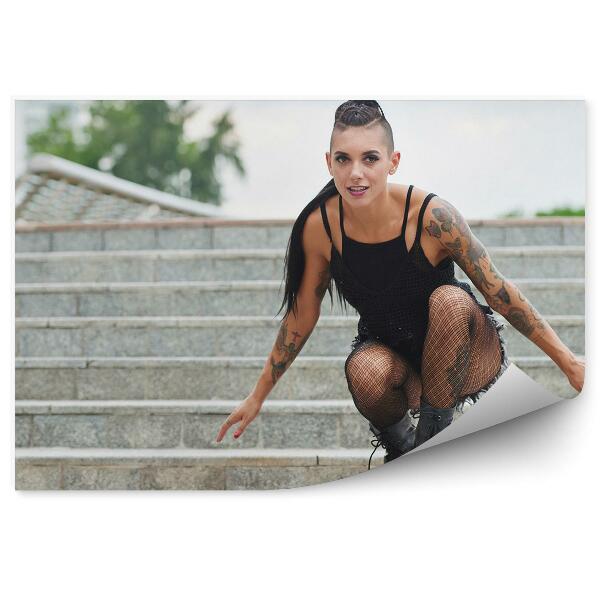 Fototapeta Punk dekle skateboard drevo stopnice