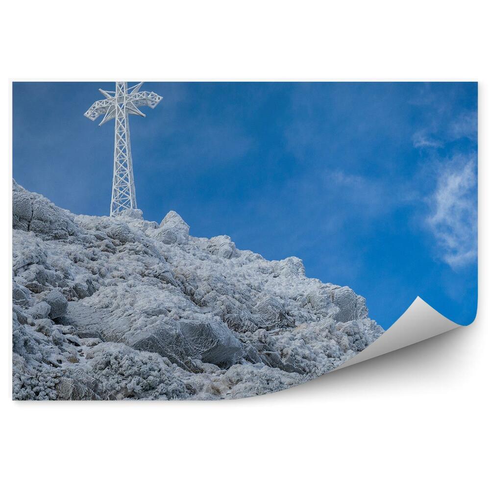 Fototapeta Mráz sneh skaly kríž