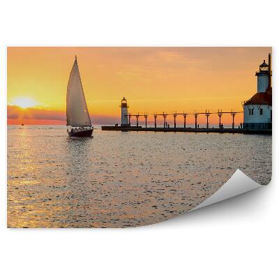 Fototapeta na stenu Maják Plachetnica Voda Slnko