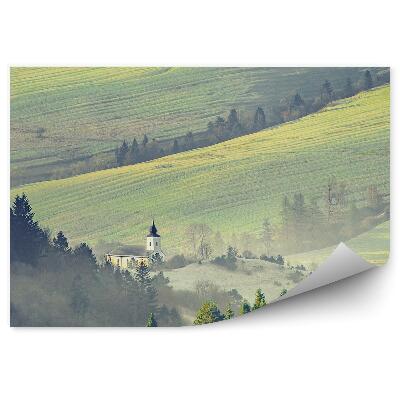 Fototapeta na stenu Kostol obec pieniny krajina stromy ihličnaté polia