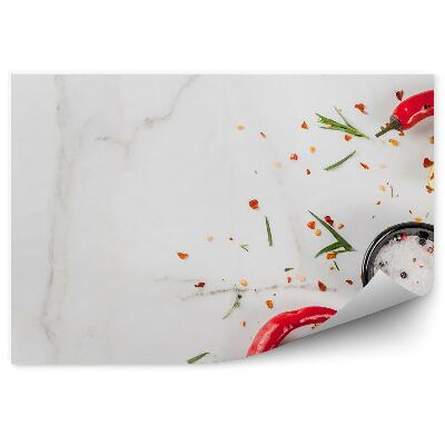 Fototapeta na stenu Papriky a korenie na mramorovej doske