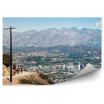 Fototapeta Kone hory mrakodrapy tráva obloha mraky Kalifornia Los Angeles