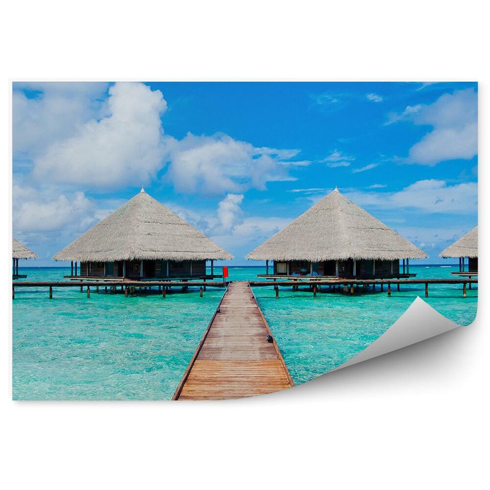 Fototapeta Chaty Modrá Voda Mólo Maledivy