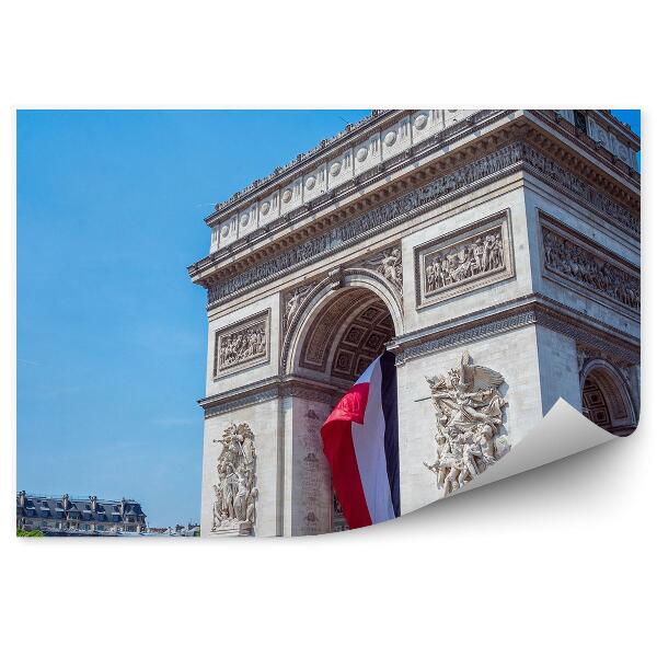 Fototapeta Triumfálny oblúk ľudia stromy budovy ulica Francúzsko Paríž vlajka