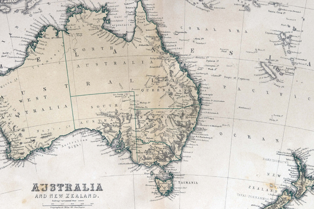 Fototapeta na stenu Mapa Austrálie a Nového Zélandu 1870