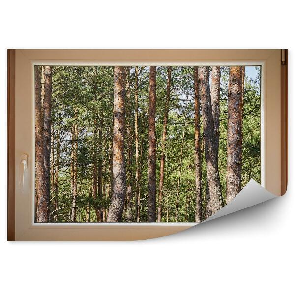 Fototapeta Drevený dom s výhľadom na les z okna