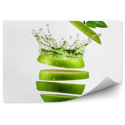 Fototapeta na stenu Jablko plátky kvapky vody zelené listy