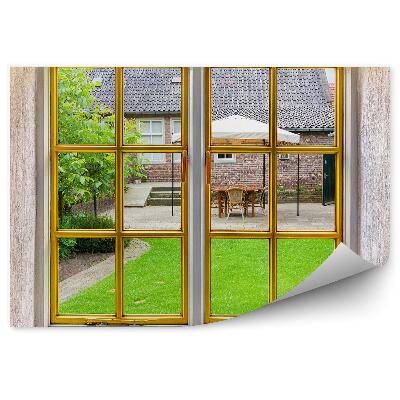 Fototapeta Záhrada pri dome za oknom