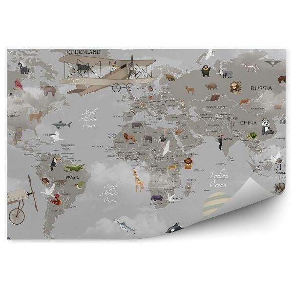 Fototapeta do detskej izby Stará mapa sveta kreslenie šedá pre deti