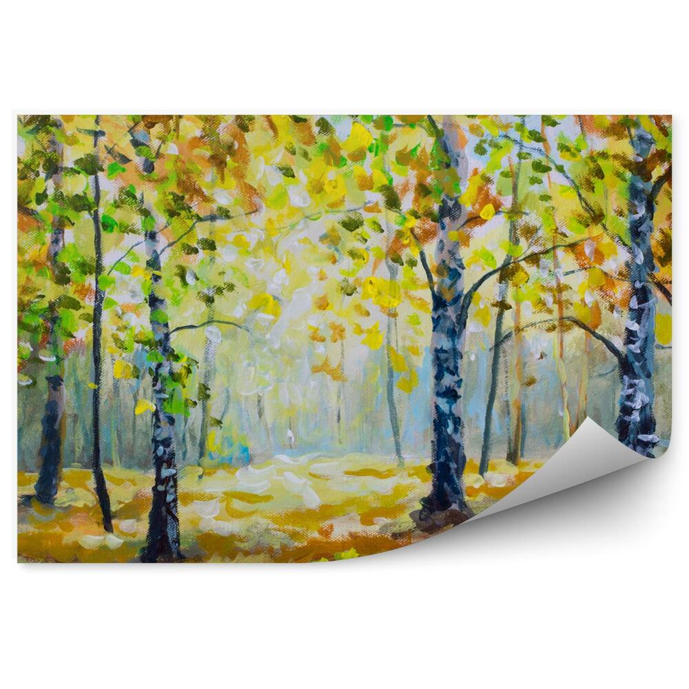 Fototapeta Maľované brezy jeseň tráva príroda