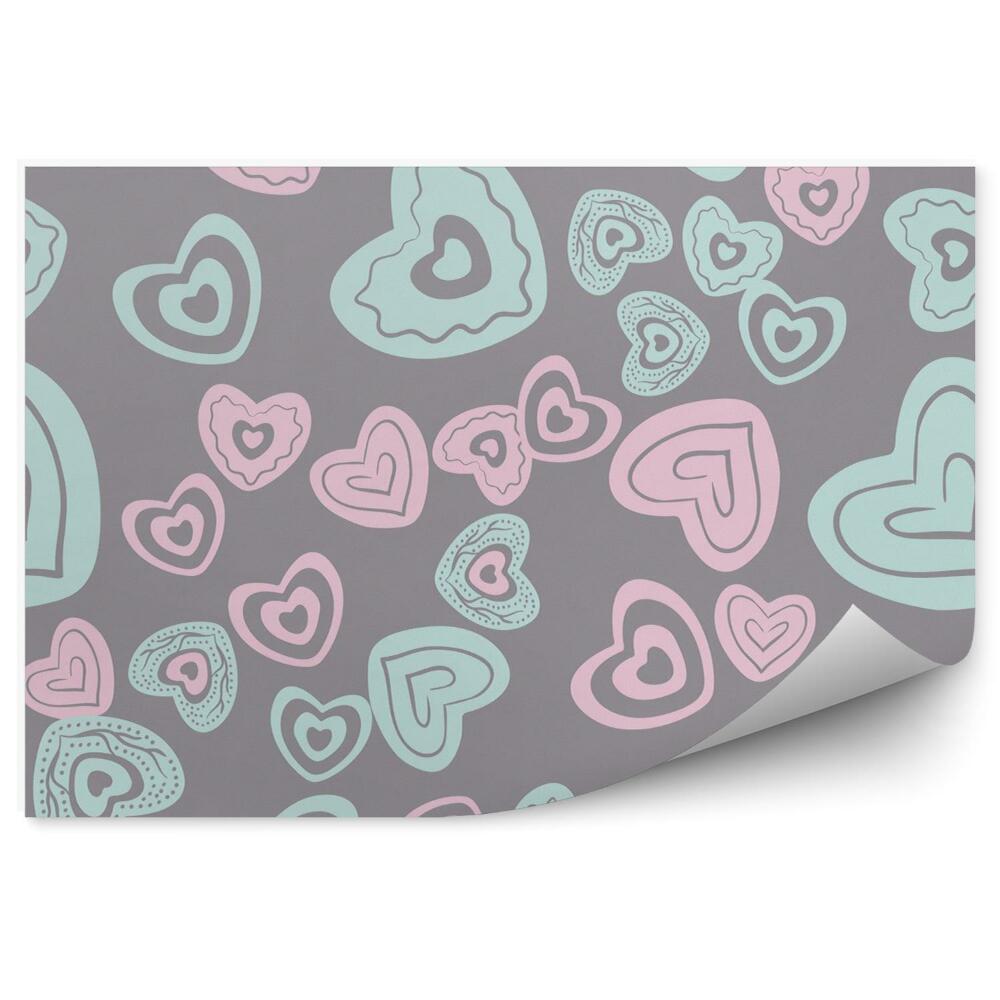 Fototapeta na stenu Vzorované modré a ružové srdiečka