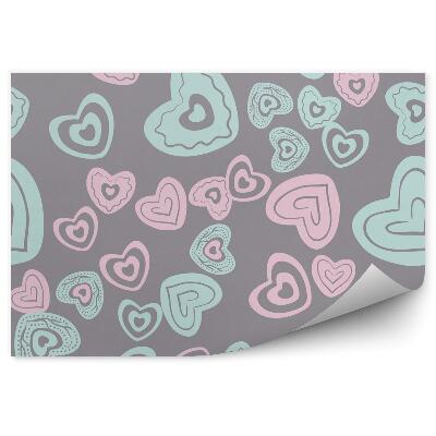 Fototapeta na stenu Vzorované modré a ružové srdiečka