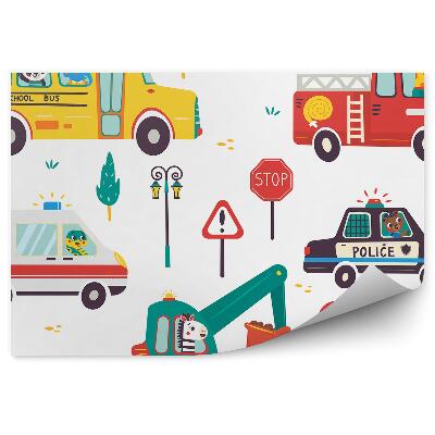 Detská fototapeta Mestské vozidlá autobus rýpadlo hasičské auto ilustrácia