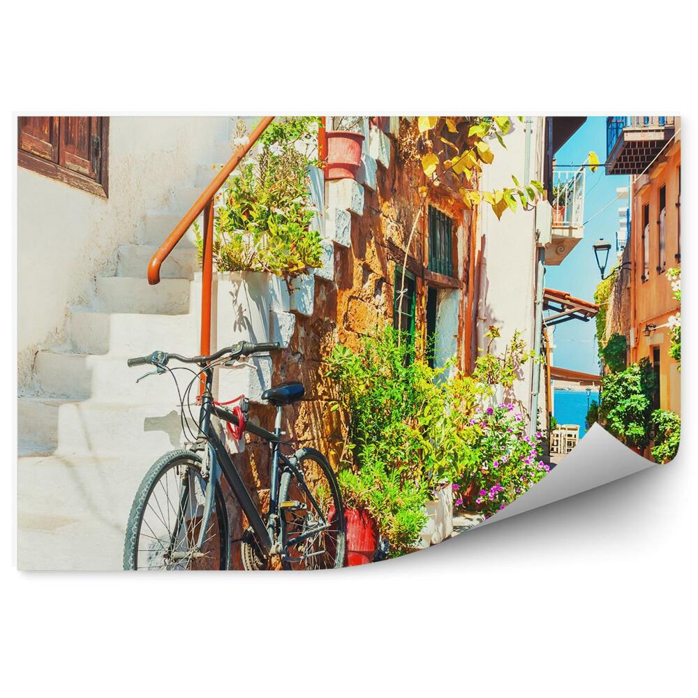 Fototapeta Ulička Bicyklov Schody Budovy Farby Rastliny