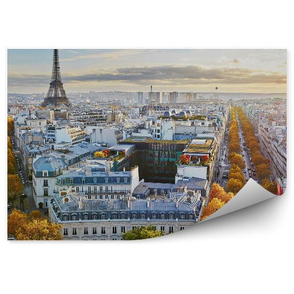 Fototapeta na stenu Panoráma Paríža budovy stromy ulice eiffelova veža obloha mraky