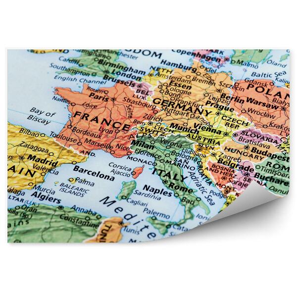 Fototapeta Mapa západnej Európy hlavné mestá krajín