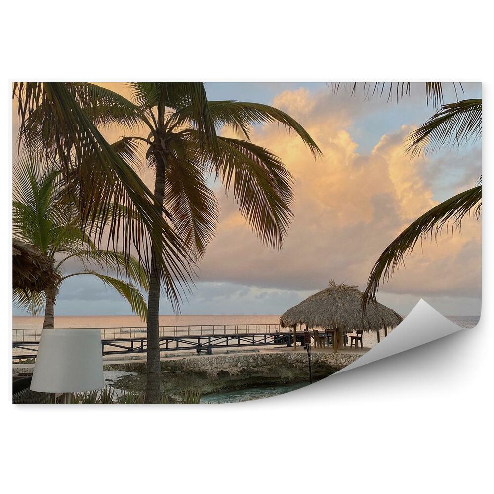 Fototapeta na stenu Zamračená obloha palmy príroda kaviareň pri mori