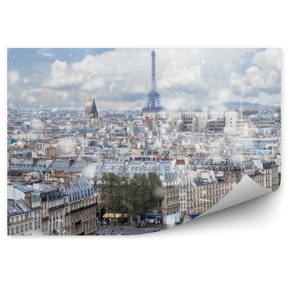 Fototapeta Pohľad z vtáčej perspektívy Paríž Francúzsko cesty budovy autá sneh zima