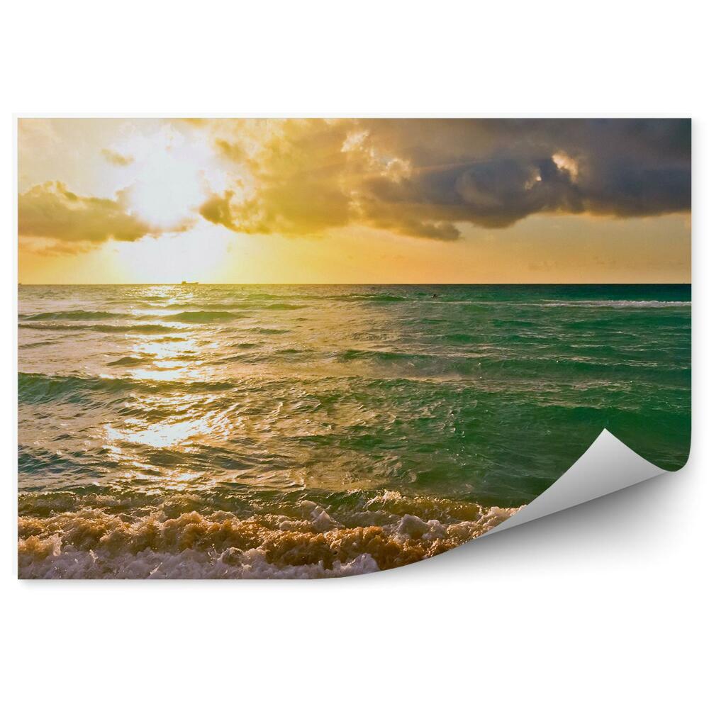 Fototapeta Atlantický Oceán Pláž Vlny Obloha Mraky Západ Slnka