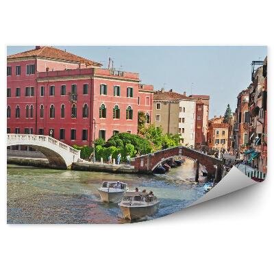 Fototapeta na stenu Stavby mosty motorové člny kanál Benátky Taliansko
