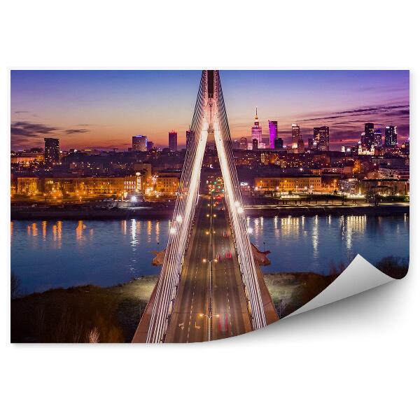 Fototapeta Panoráma Varšavy nočné svetlá most rieka stromy