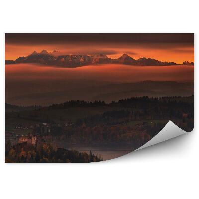 Fototapeta Jesenný západ slnka hory jazero domy hrad tatry