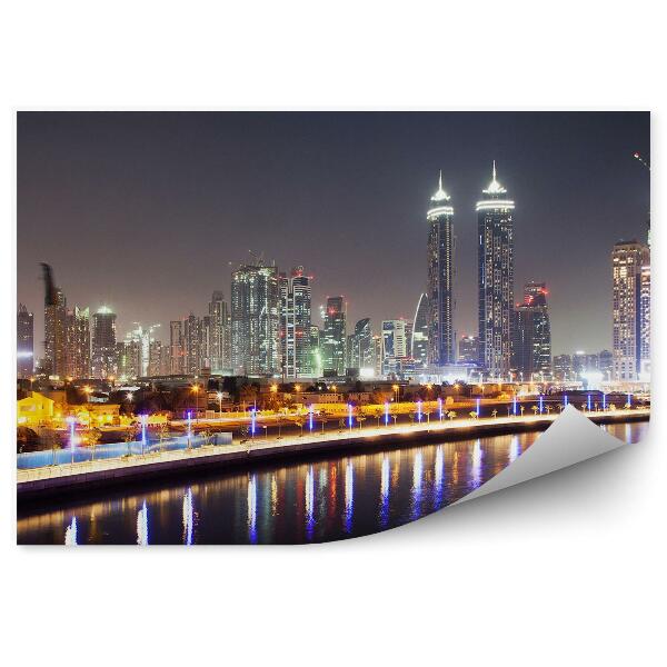 Fototapeta na stenu Mrakodrapy svetlá nočný prístav Dubaj