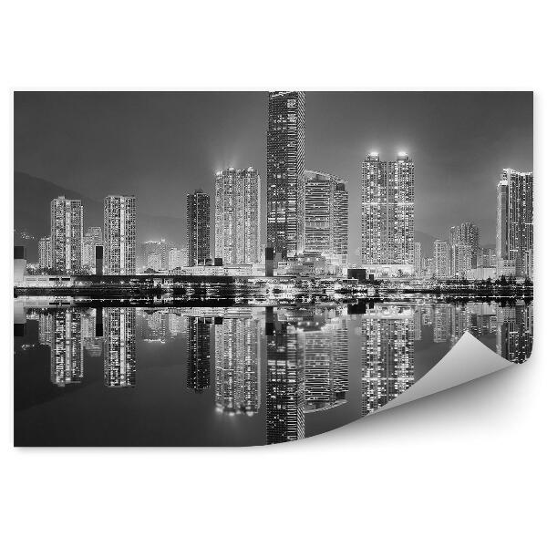 Fototapeta na stenu Čiernobiely hongkong mrakodrapy tiene svetla