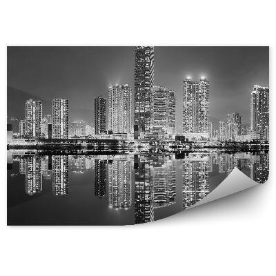 Fototapeta na stenu Čiernobiely hongkong mrakodrapy tiene svetla