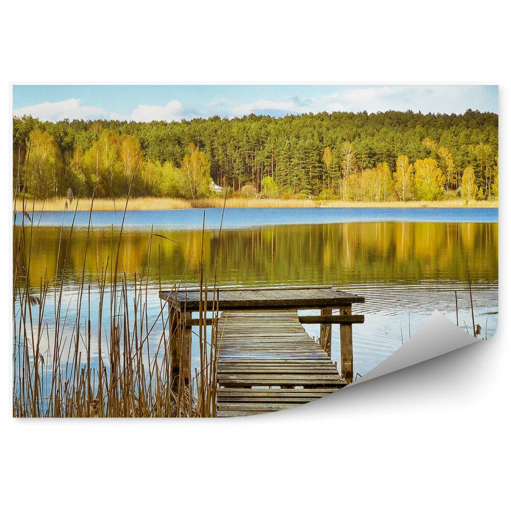 Fototapeta na stenu Mazurské jazero most stromy rastliny obloha mraky rastliny