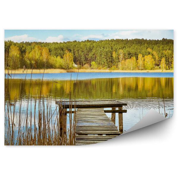 Fototapeta na stenu Mazurské jazero most stromy rastliny obloha mraky rastliny