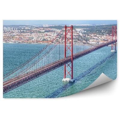 Fototapeta na stenu Červený most nad riekou panoráma mesta