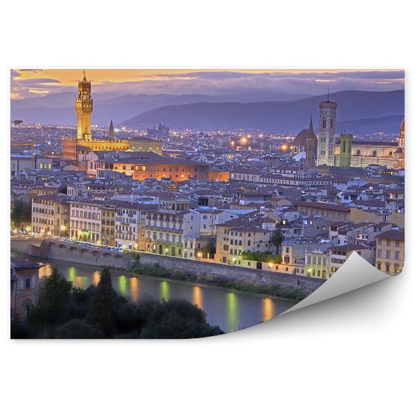 Fototapeta Michelangelovo námestie budovy Florencia hory obloha mraky západ slnka Michelangelovo námestie stromy rieka Florencia