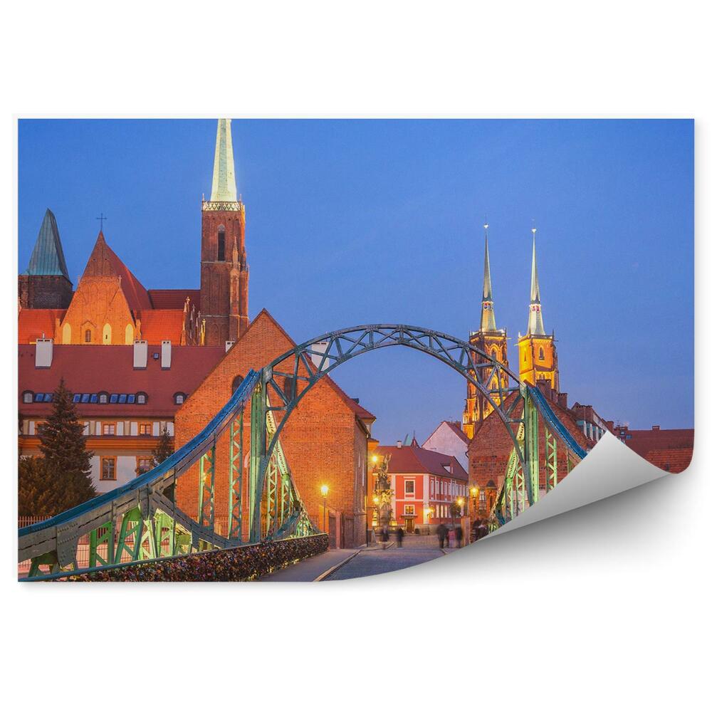 Fototapeta na stenu Ostrów Tumski Vroclav most visacie zámky katedrála sochy chodník mraky