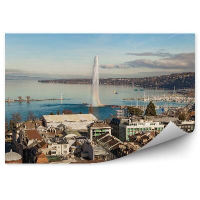 Fototapeta Budovy lode fontána voda dúha Janov obloha mraky