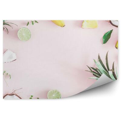 Fototapeta Ružové pozadie ovocie kokosový orech banán ananás limetka