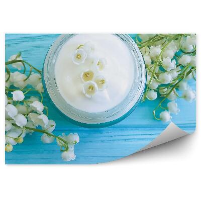 Fototapeta na stenu Kvety Konvaliniek Krémovo Modré Pozadie