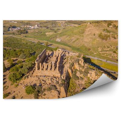 Fototapeta Zrúcaniny akropoly púštne stromy sicílske hory