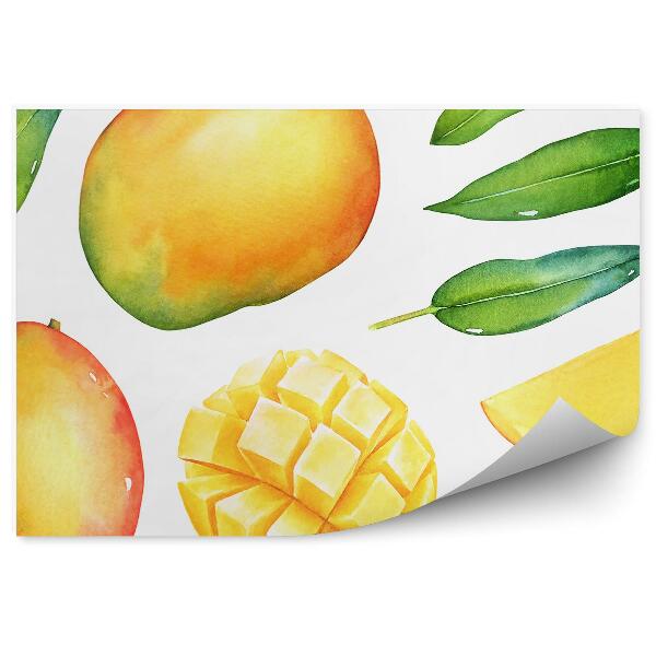 Fototapeta na stenu Mango plátky ovocia kocky listov kúsky