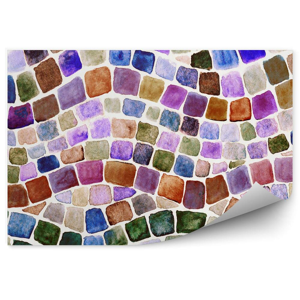 Fototapeta na stenu Farebné kocky maľované čiary biele pozadie mozaika