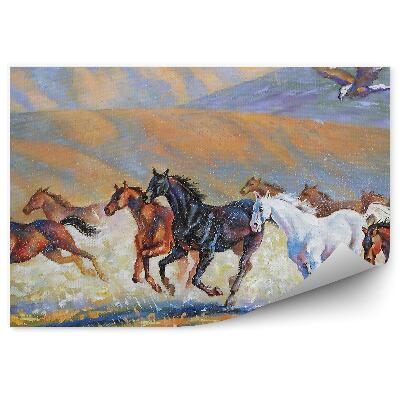 Fototapeta Orlie pole bežiace stádo koní pomaľované prachom