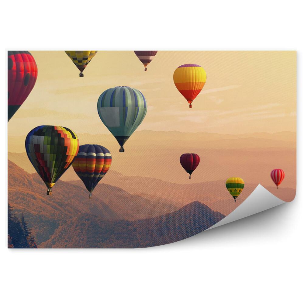 Fototapeta Teplovzdušné Balóny Vysoké Hory Západ Slnka Stromy