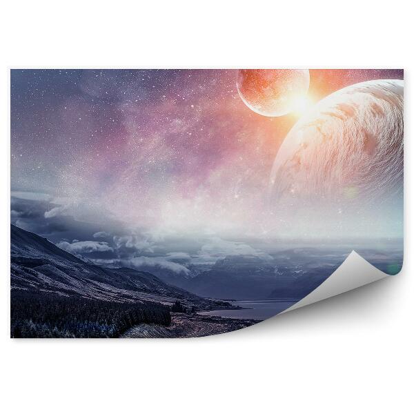 Fototapeta Planéty Obloha Vesmír Galaxia Hviezdy Slnko Jazero Hory Mraky Cesta